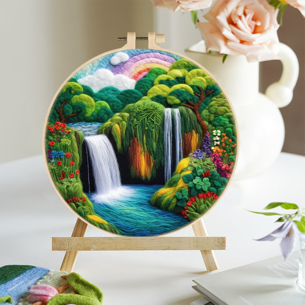 A Quiet Waterfall Beneath the Rainbow Sky Wool Needle Felting Painting Kit