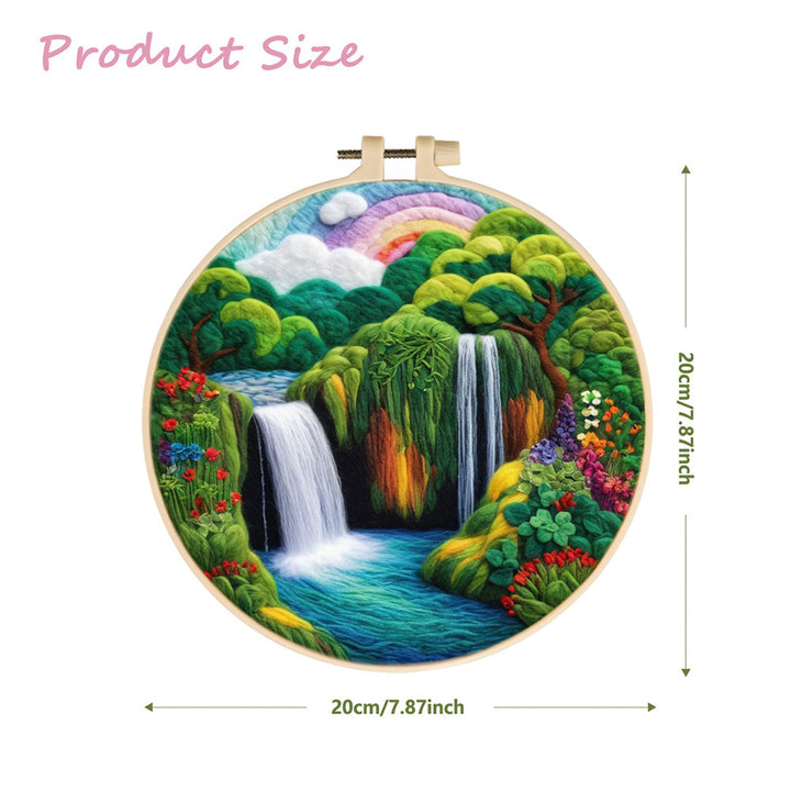 A Quiet Waterfall Beneath the Rainbow Sky Wool Needle Felting Painting Kit