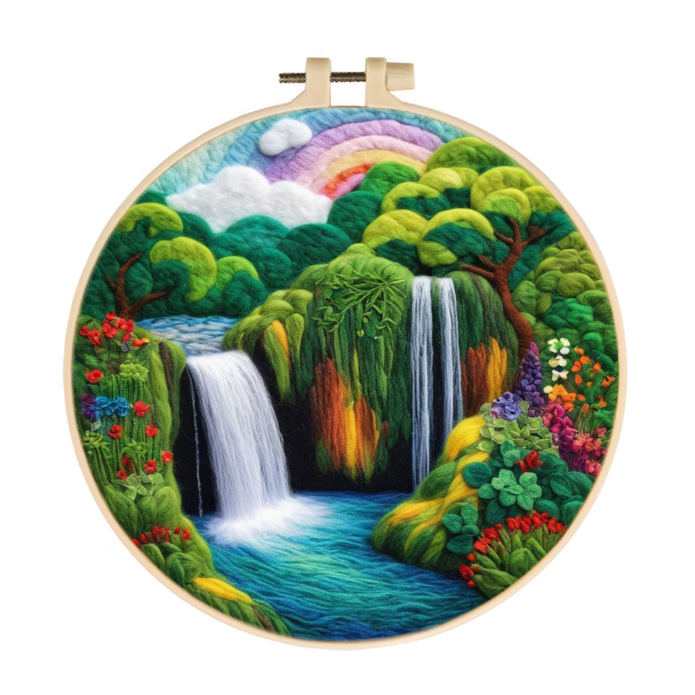 A Quiet Waterfall Beneath the Rainbow Sky Wool Needle Felting Painting Kit