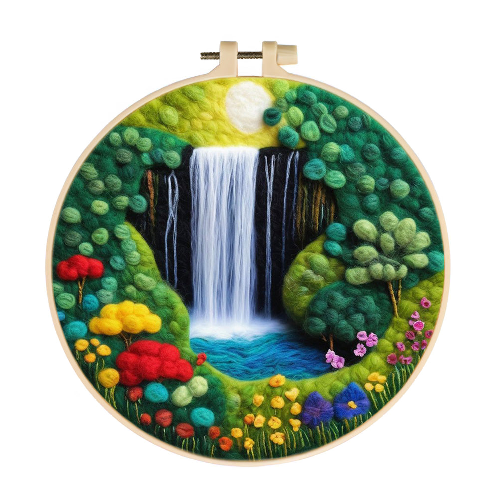 Sunlit Falls in a Secret Garden Wool Needle Felting Painting Kit