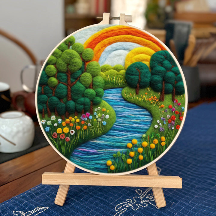 A Gentle Stream Beneath the Rainbow Sky Wool Needle Felting Painting Kit