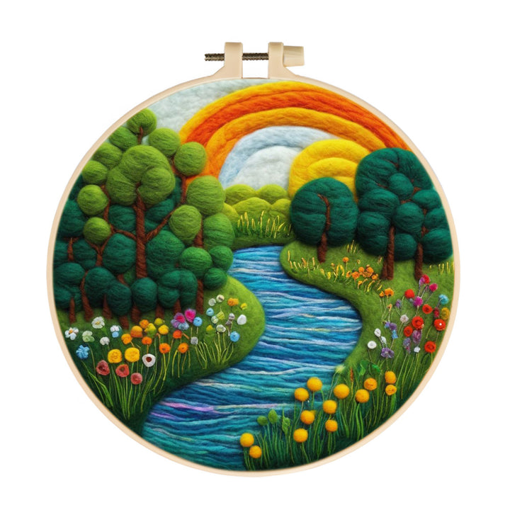 A Gentle Stream Beneath the Rainbow Sky Wool Needle Felting Painting Kit