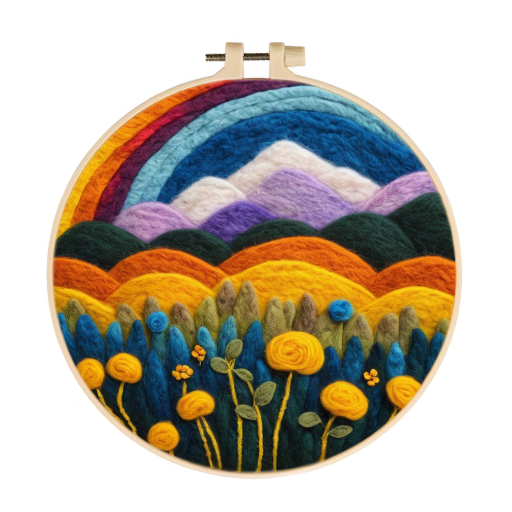 Golden Fields Beneath Rainbow Wool Needle Felting Painting Kit