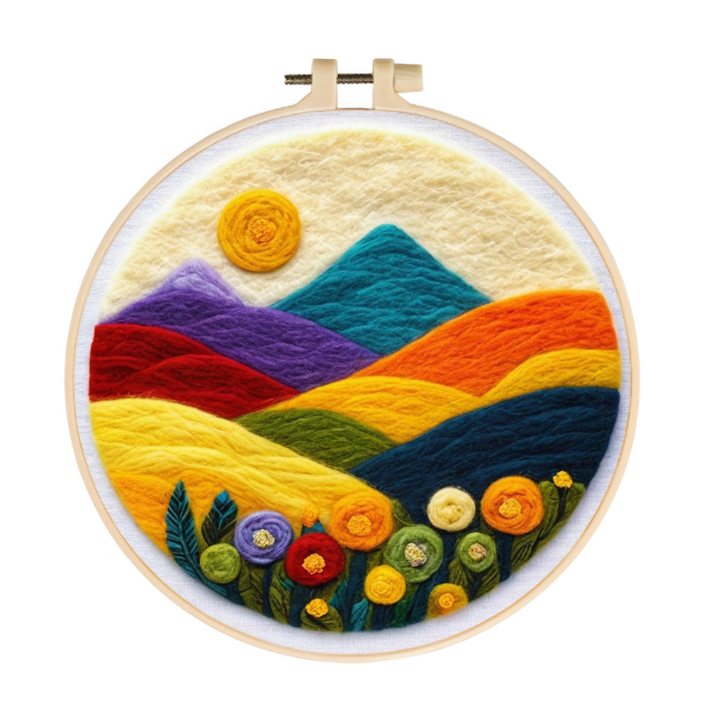 Colorful Hills Meet the Morning Sky Wool Needle Felting Painting Kit