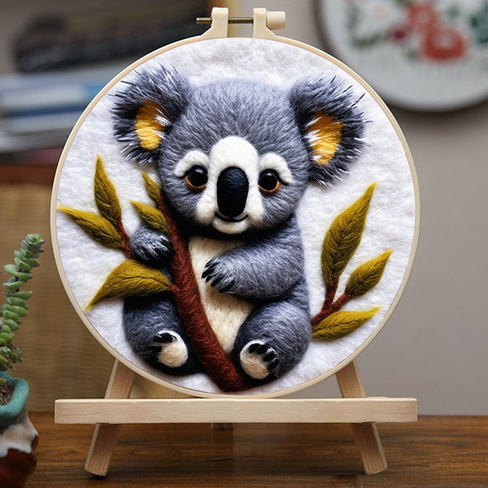 Adorable Koala Holding Leaves Wool Needle Felting Painting Kit