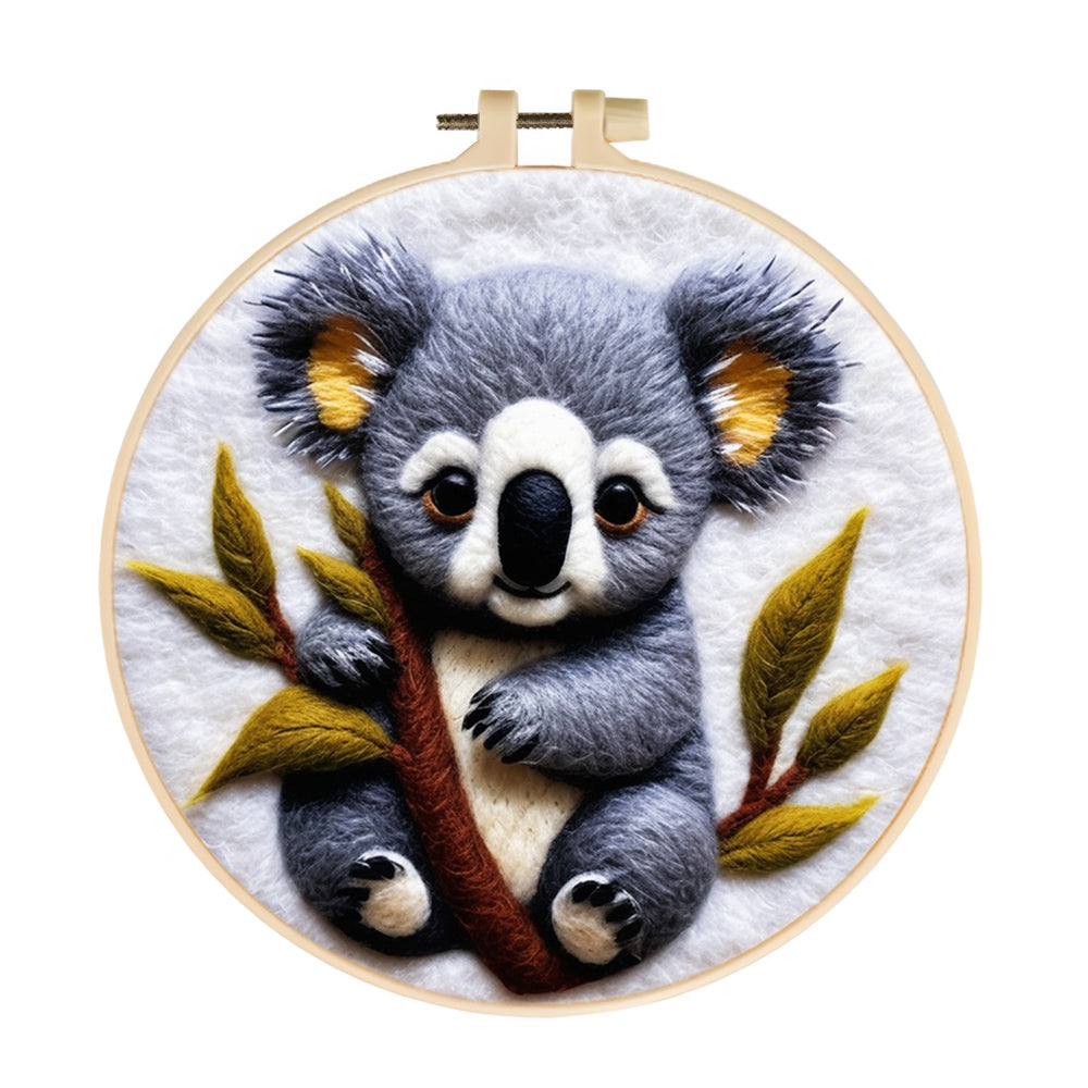 Adorable Koala Holding Leaves Wool Needle Felting Painting Kit