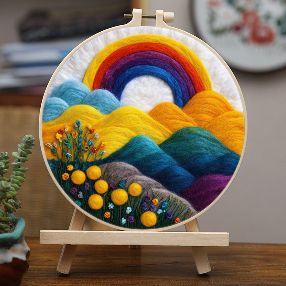 Rainbow Above Golden Hills Wool Needle Felting Painting Kit