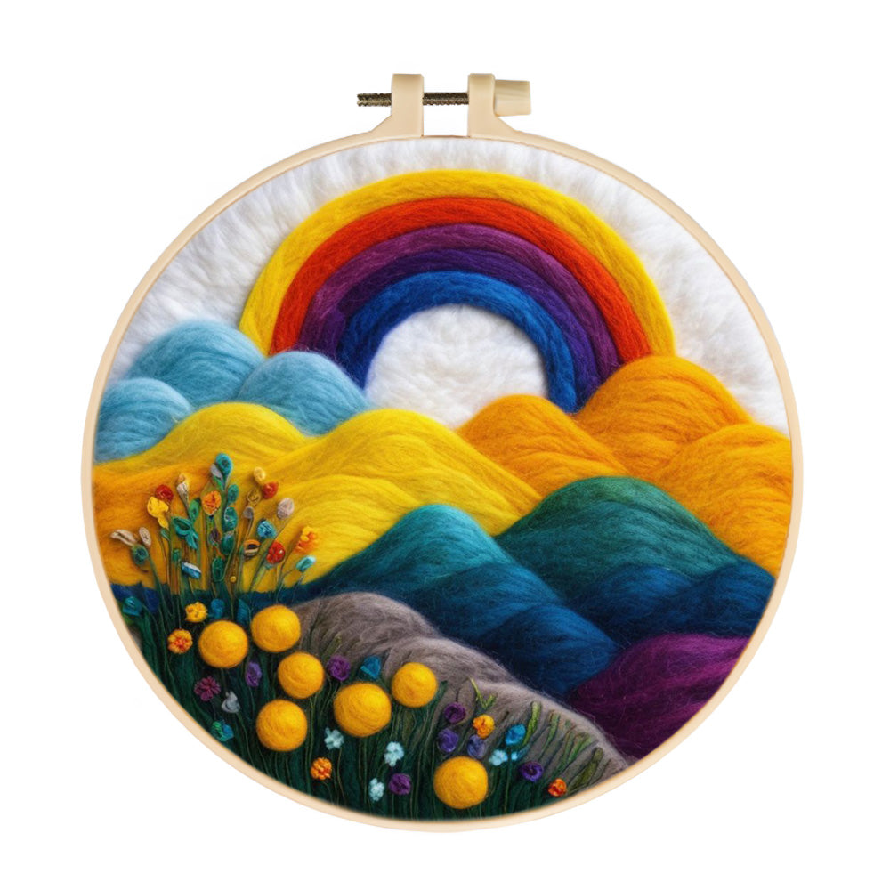 Rainbow Above Golden Hills Wool Needle Felting Painting Kit
