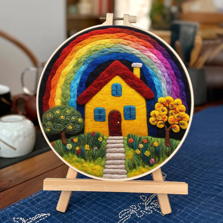 A Bright House Under Rainbow Wool Needle Felting Painting Kit