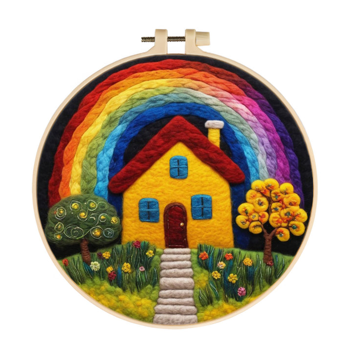 A Bright House Under Rainbow Wool Needle Felting Painting Kit