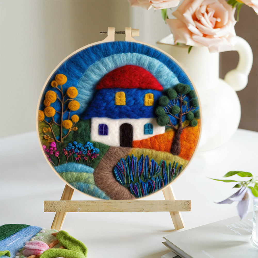 A Blue House Beneath the Blue Sky Wool Needle Felting Painting Kit