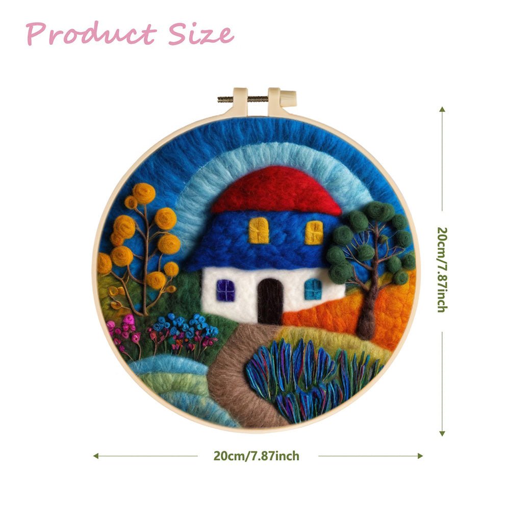 A Blue House Beneath the Blue Sky Wool Needle Felting Painting Kit