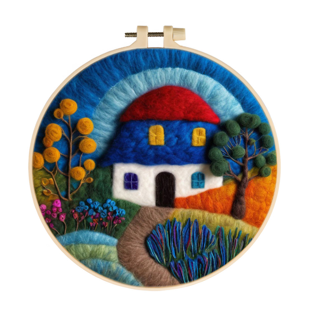 A Blue House Beneath the Blue Sky Wool Needle Felting Painting Kit