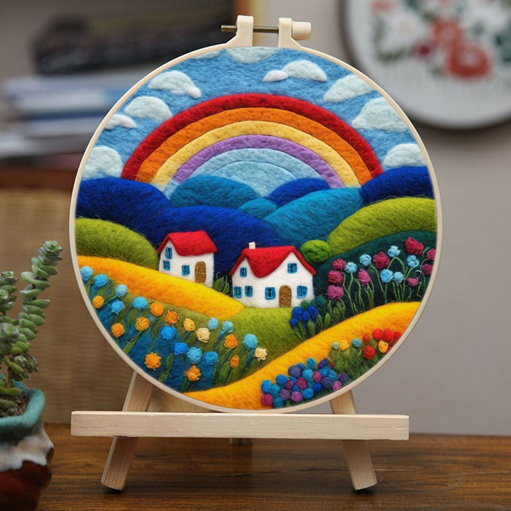 Homes Beneath the Rainbow in the Hills Wool Needle Felting Painting Kit