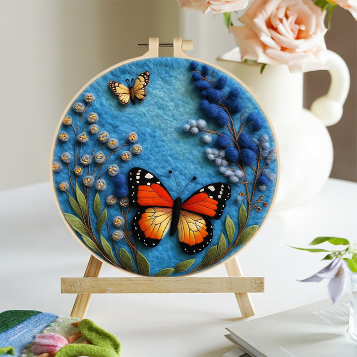 Butterflies in a Quiet Blue Garden Wool Needle Felting Painting Kit