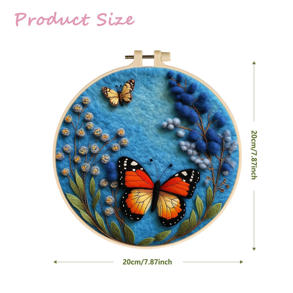 Butterflies in a Quiet Blue Garden Wool Needle Felting Painting Kit