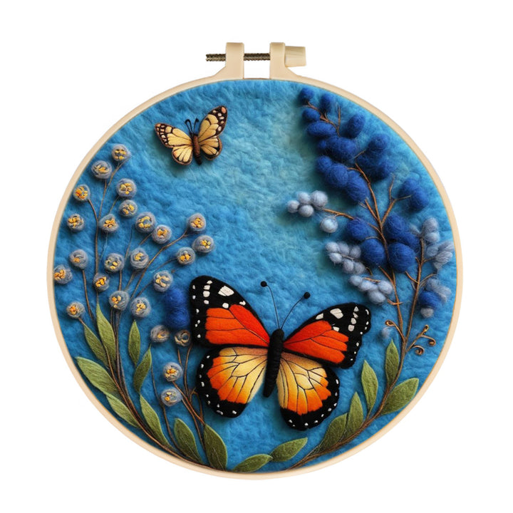 Butterflies in a Quiet Blue Garden Wool Needle Felting Painting Kit