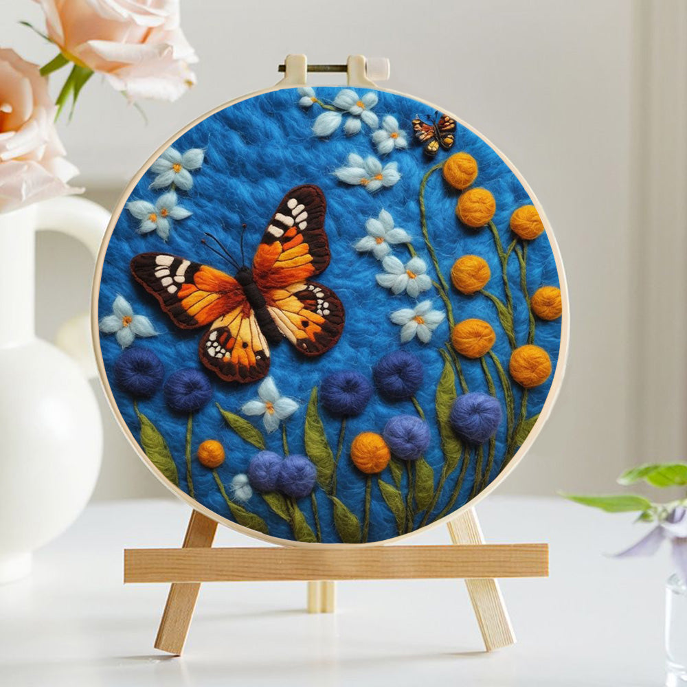 Butterflies Flutter in the Blue Garden Wool Needle Felting Painting Kit