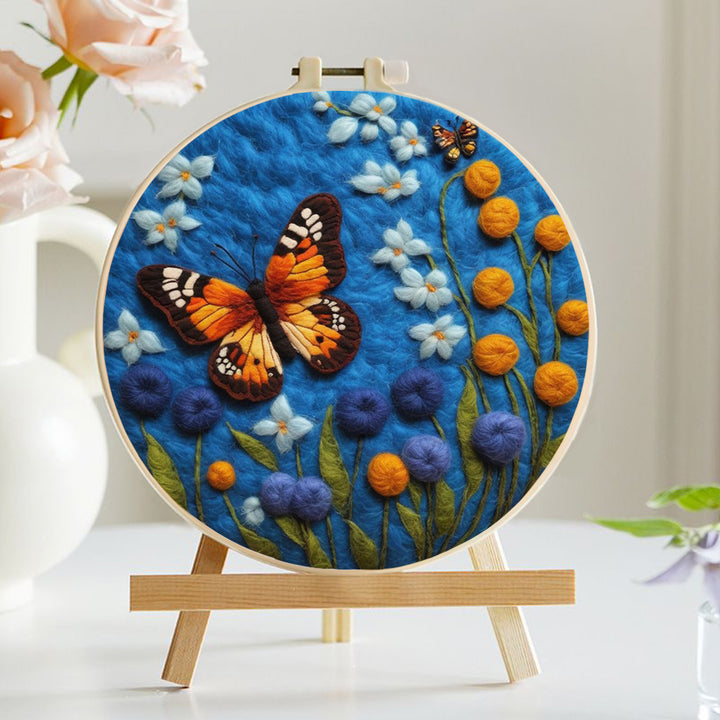 Butterflies Flutter in the Blue Garden Wool Needle Felting Painting Kit