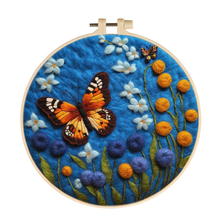 Butterflies Flutter in the Blue Garden Wool Needle Felting Painting Kit