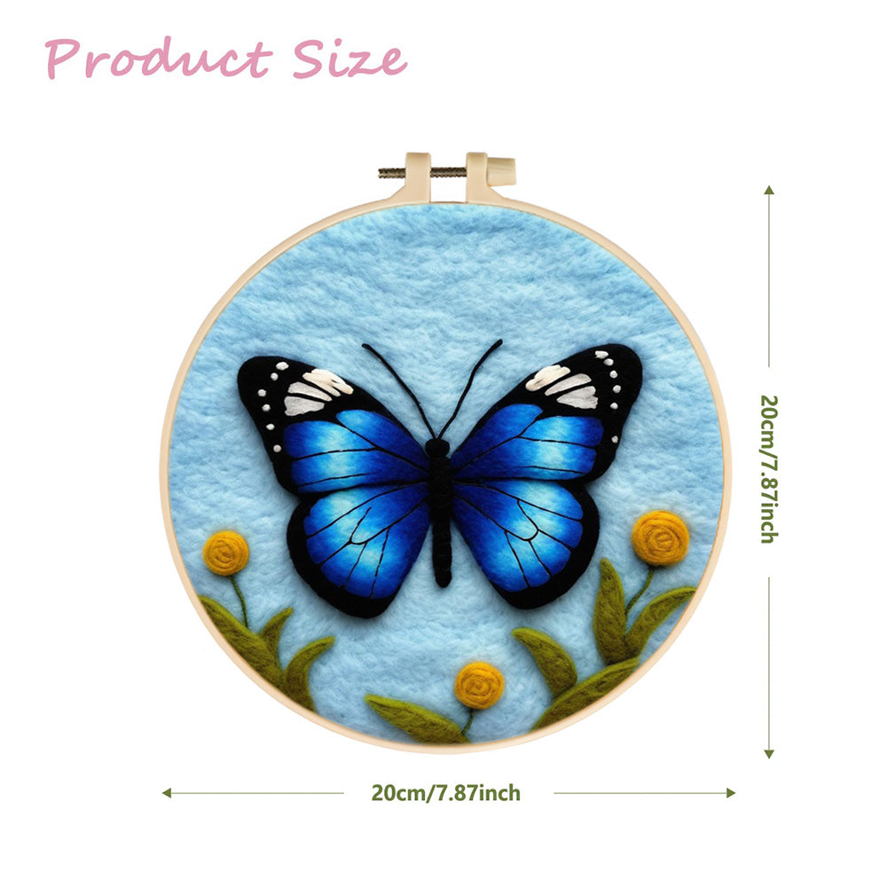 Blue Butterfly with Yellow Flowers Wool Needle Felting Painting Kit