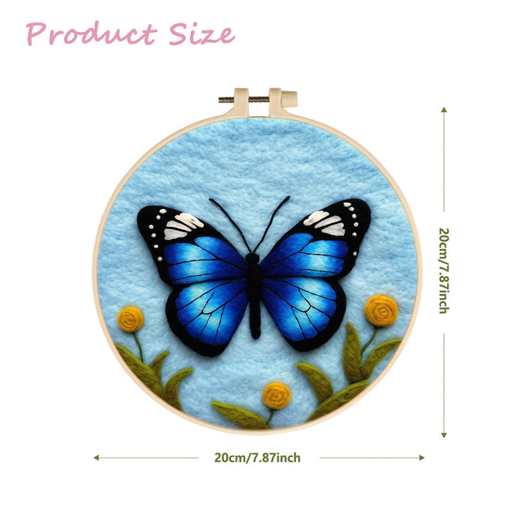 Blue Butterfly with Yellow Flowers Wool Needle Felting Painting Kit