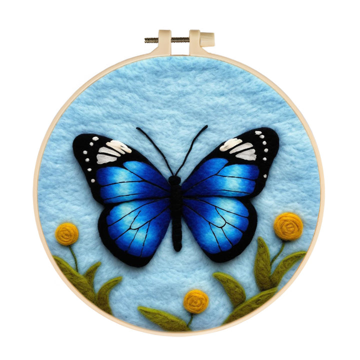 Blue Butterfly with Yellow Flowers Wool Needle Felting Painting Kit