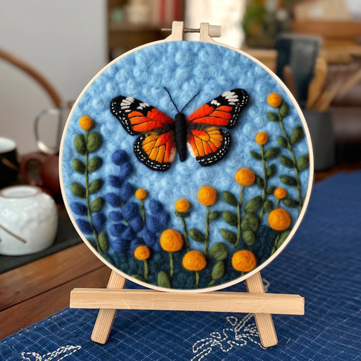 Cheerful Butterfly Flying in Garden Wool Needle Felting Painting Kit
