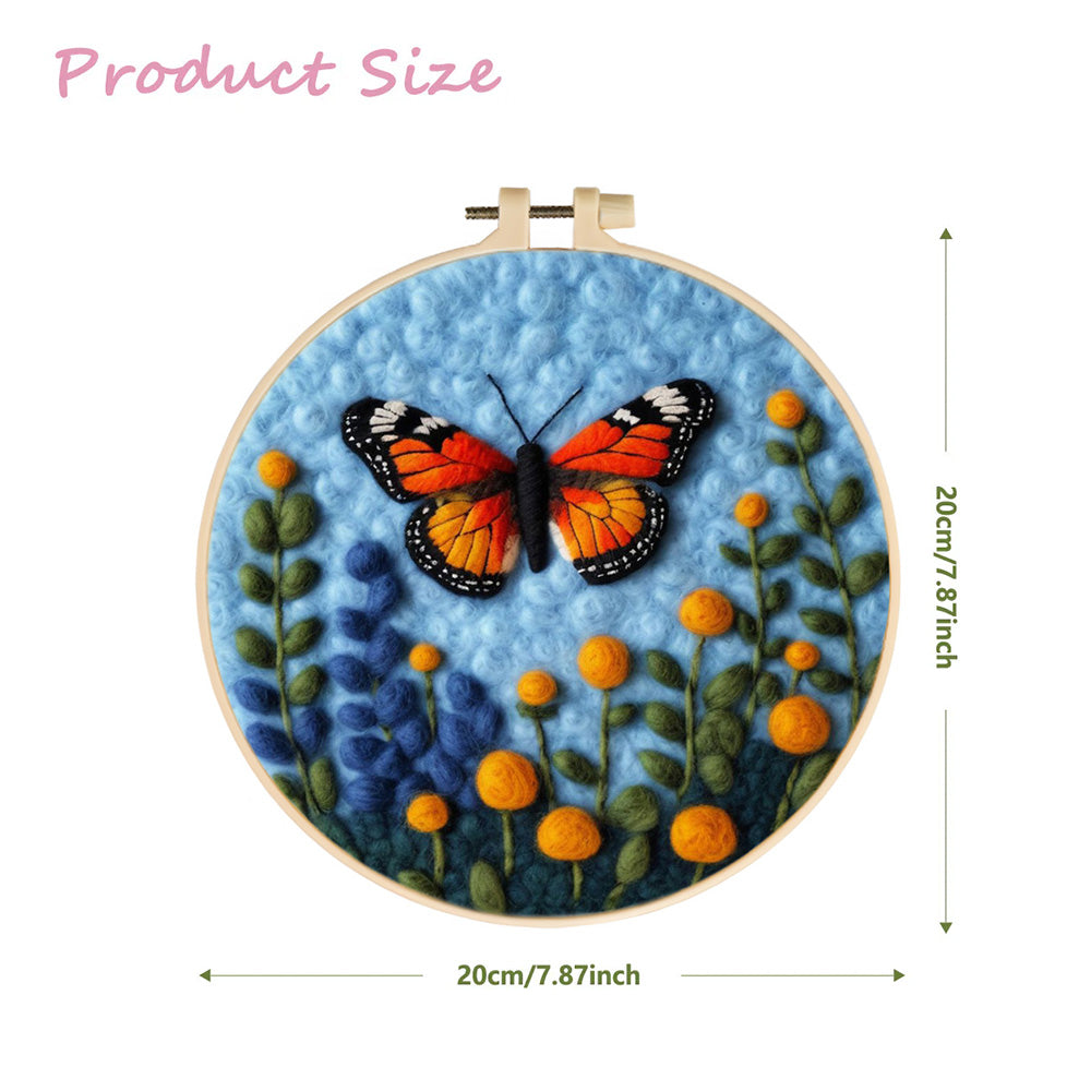 Cheerful Butterfly Flying in Garden Wool Needle Felting Painting Kit