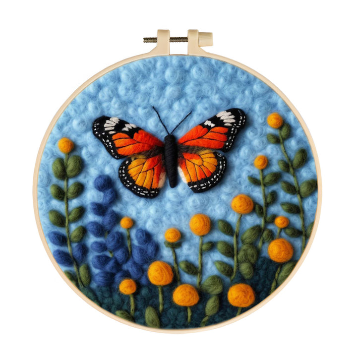 Cheerful Butterfly Flying in Garden Wool Needle Felting Painting Kit