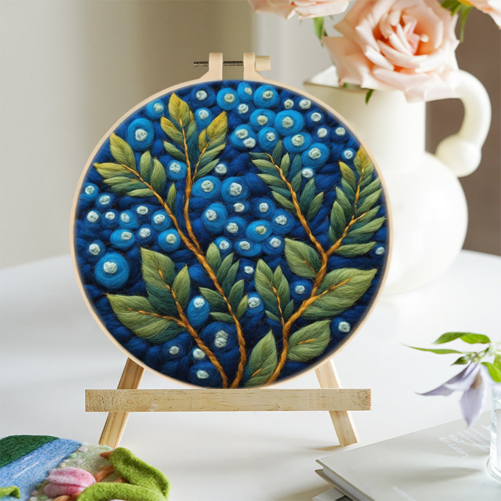 Berry Covered Branches on Blue Wool Needle Felting Painting Kit