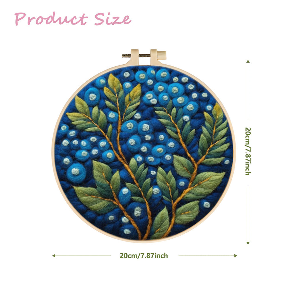 Berry Covered Branches on Blue Wool Needle Felting Painting Kit