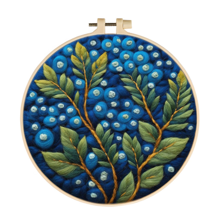 Berry Covered Branches on Blue Wool Needle Felting Painting Kit