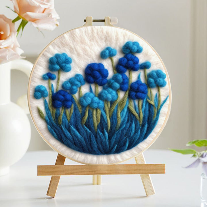 Blooming Blue Flower Cluster Wool Needle Felting Painting Kit