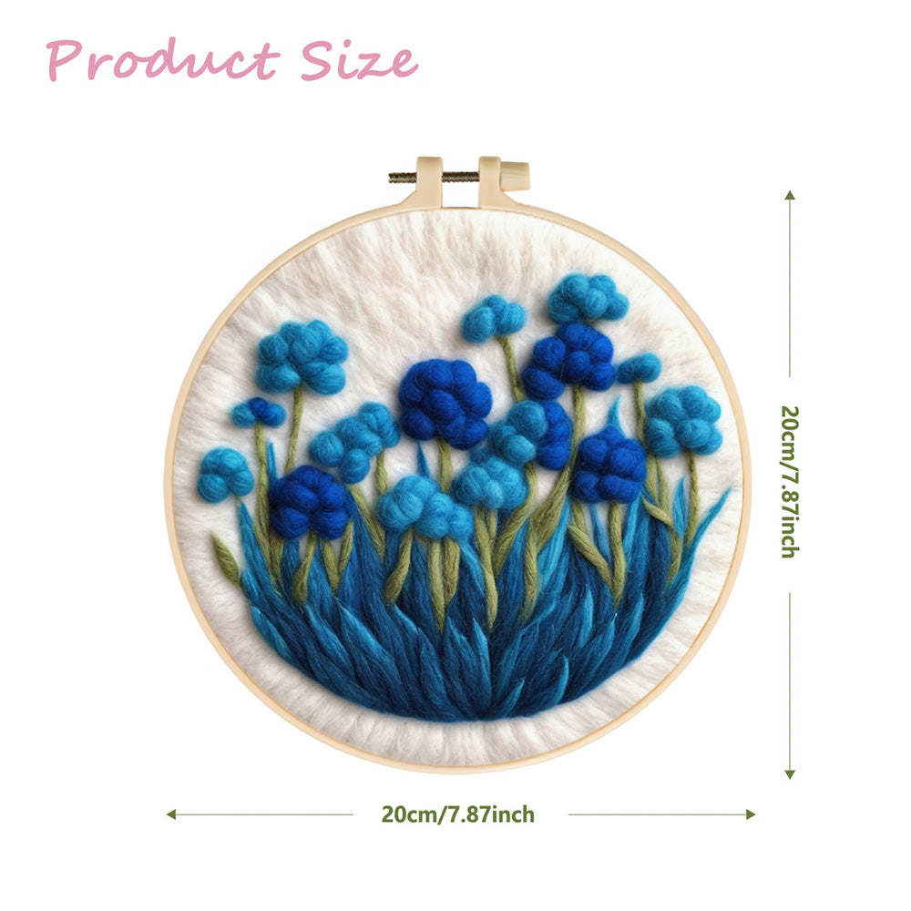 Blooming Blue Flower Cluster Wool Needle Felting Painting Kit