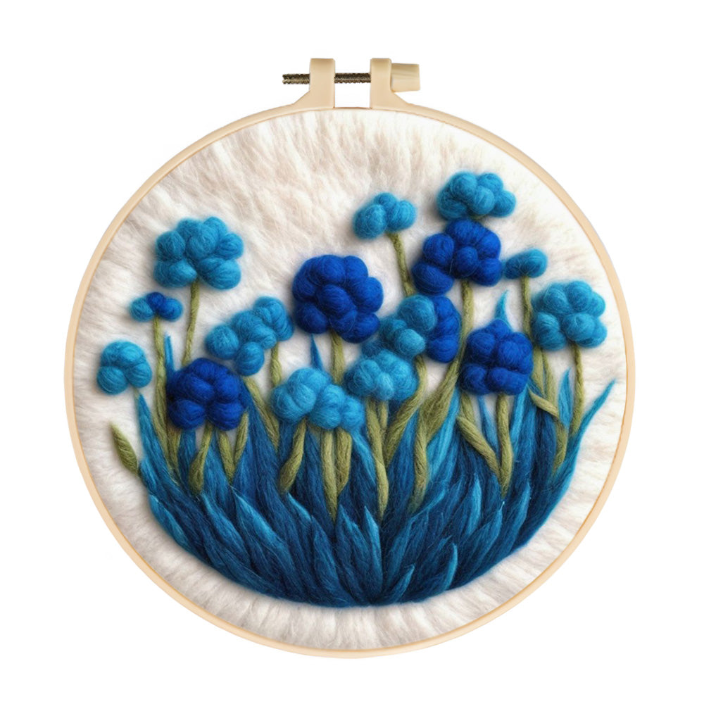 Blooming Blue Flower Cluster Wool Needle Felting Painting Kit