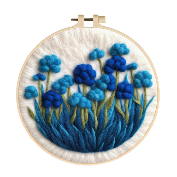 Blooming Blue Flower Cluster Wool Needle Felting Painting Kit