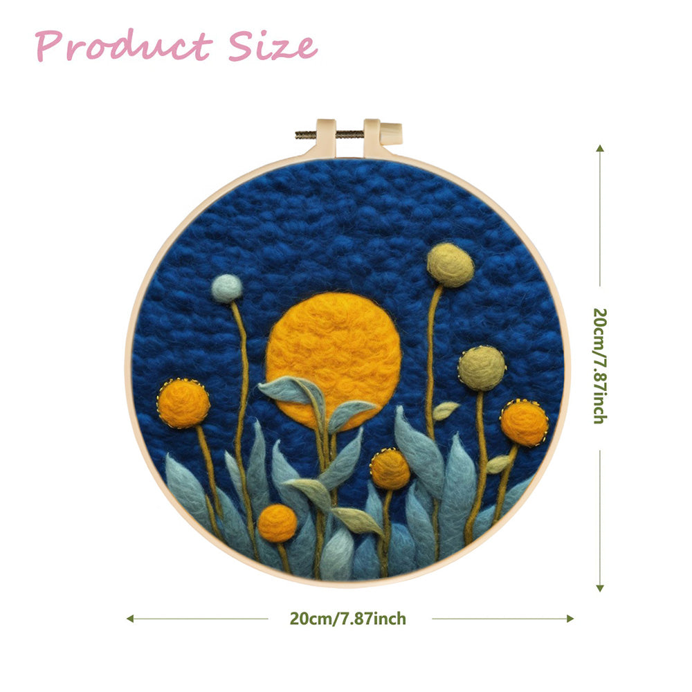 Blooming Yellow Flower with Green Leaves Wool Needle Felting Painting Kit