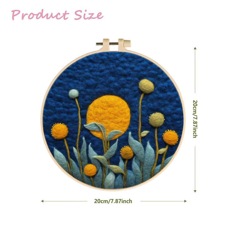Blooming Yellow Flower with Green Leaves Wool Needle Felting Painting Kit