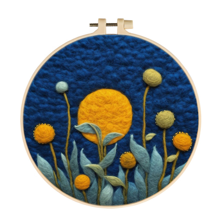 Blooming Yellow Flower with Green Leaves Wool Needle Felting Painting Kit