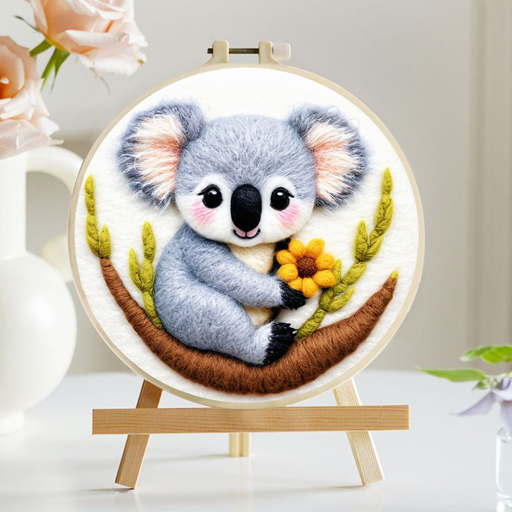 A Koala and A Yellow Flower Wool Needle Felting Painting Kit