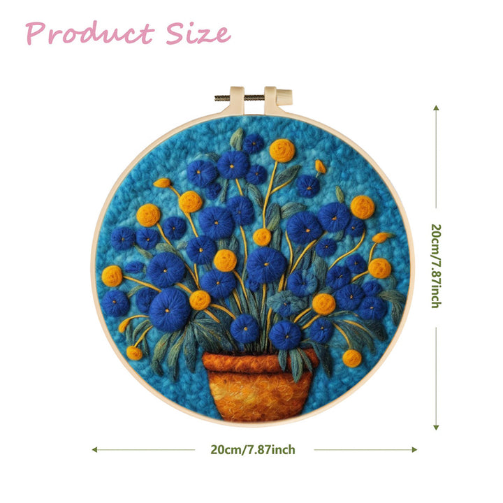 Bloom Blue Flowers with Yellow Flower Wool Needle Felting Painting Kit