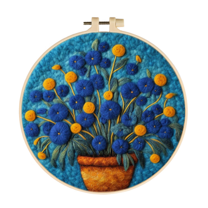 Bloom Blue Flowers with Yellow Flower Wool Needle Felting Painting Kit