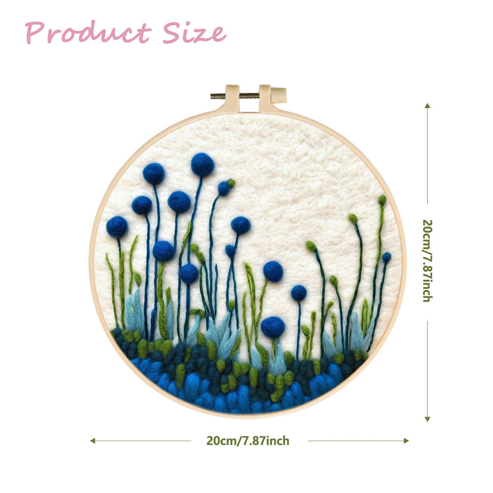 Blue Buds Growing from Grass Wool Needle Felting Painting Kit