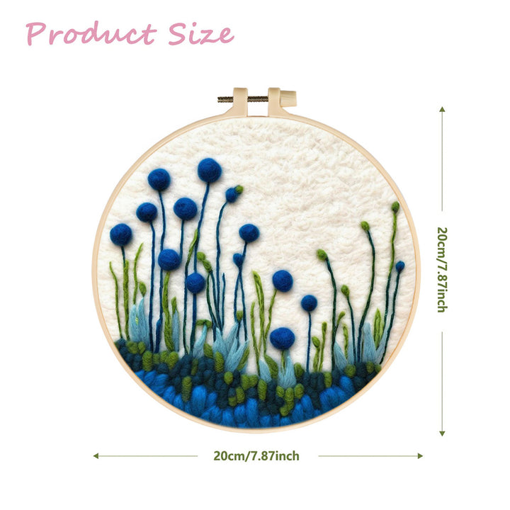 Blue Buds Growing from Grass Wool Needle Felting Painting Kit