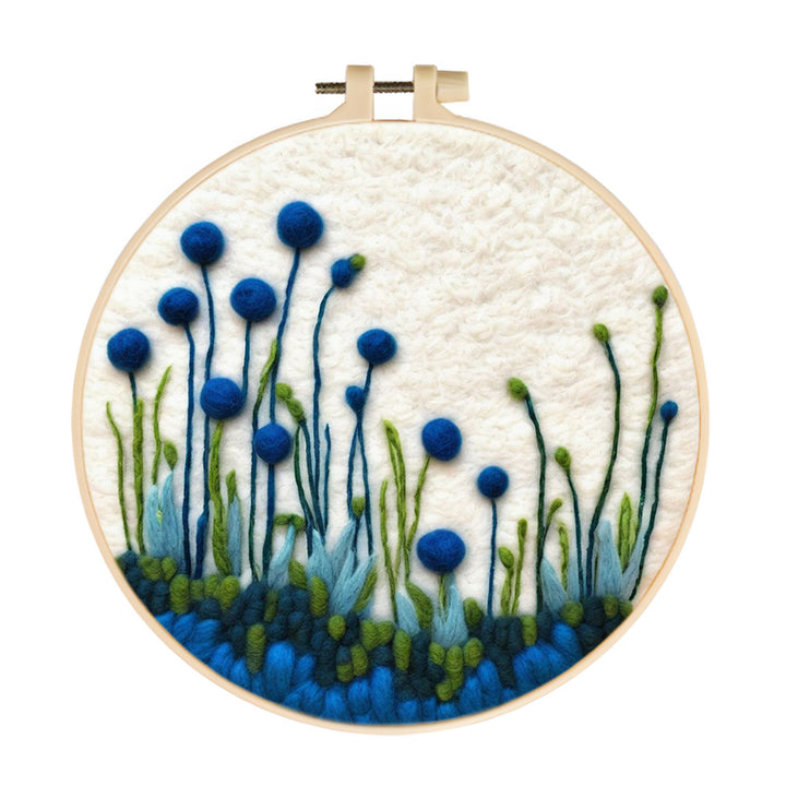 Blue Buds Growing from Grass Wool Needle Felting Painting Kit