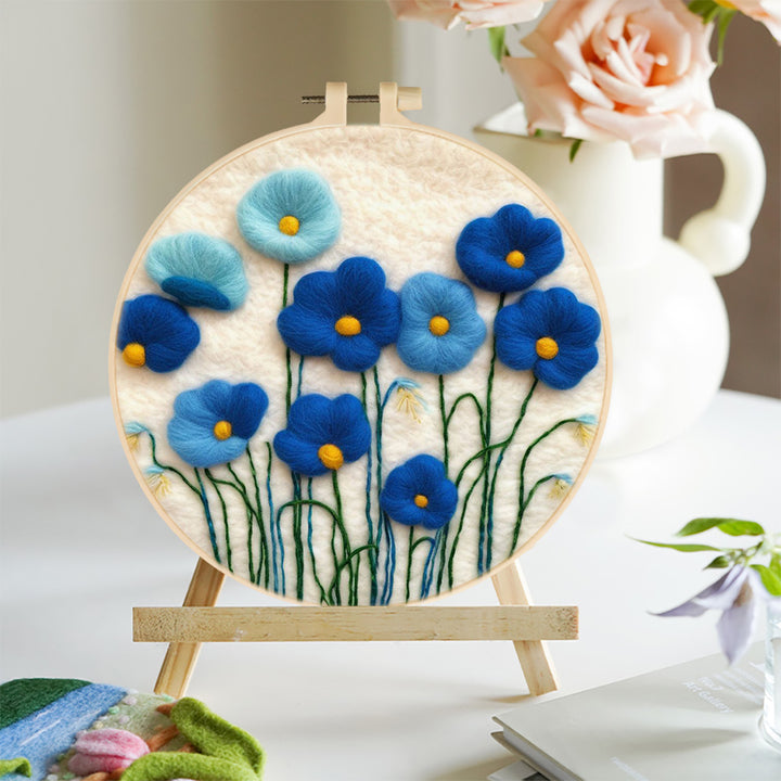 Bloom Delicate Pale Blue Flowers Wool Needle Felting Painting Kit