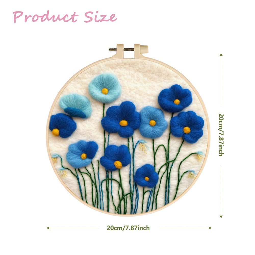 Bloom Delicate Pale Blue Flowers Wool Needle Felting Painting Kit