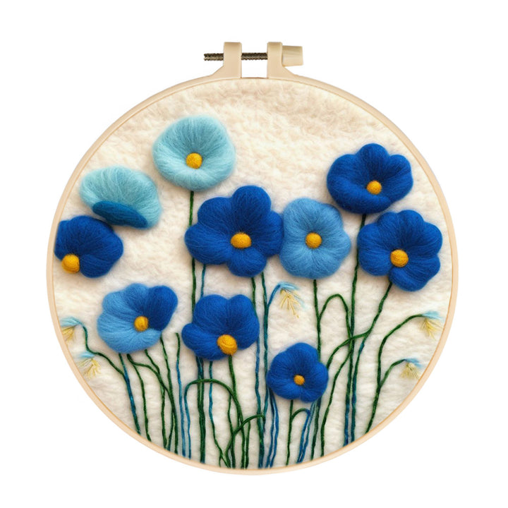 Bloom Delicate Pale Blue Flowers Wool Needle Felting Painting Kit