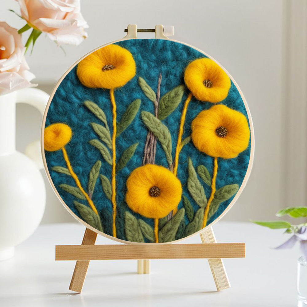 Bright Bloom Yellow Flowers Upright Wool Needle Felting Painting Kit